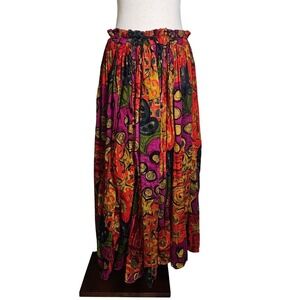 Womens A-line Maxi Skirt Med to XL. Yellow and Green, 100% Cotton Colorful